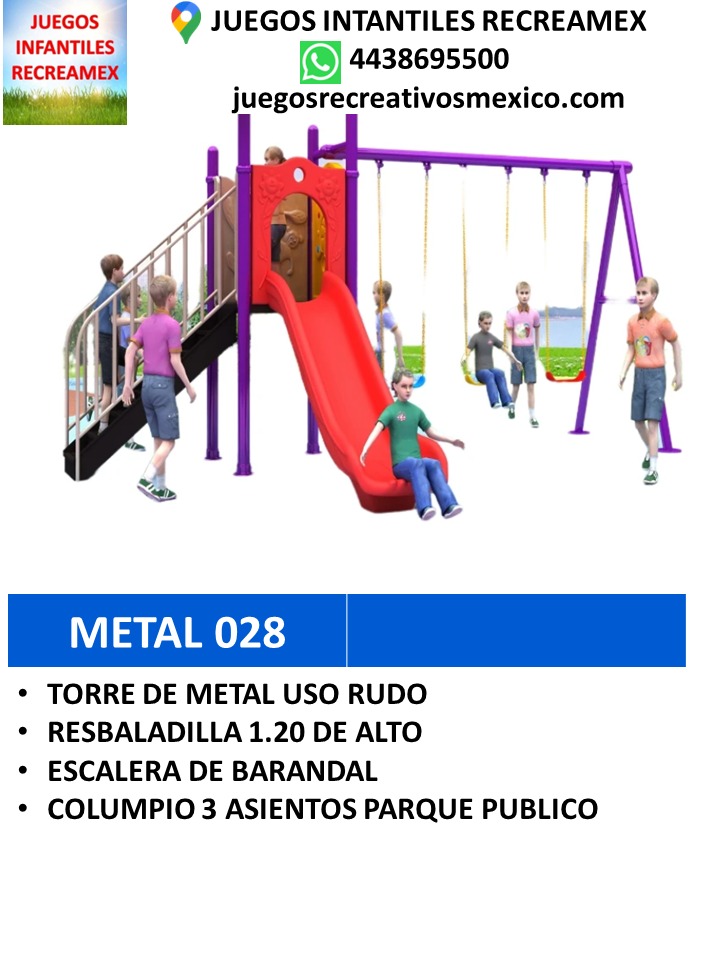 modulo de metal para uso rudo con resbaladilla, escalera barandal, columpios